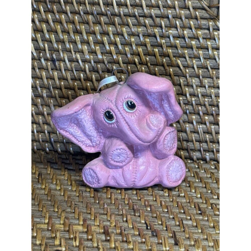 Pink Ceramic Elephant Ornament Plush Look 2.5”